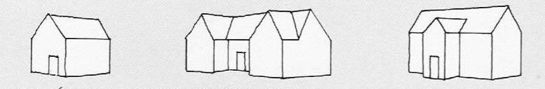 Steeply pitched roof, usually side gable (less commonly hipped or front gable Tall, narrow windows commonly in multiple groups