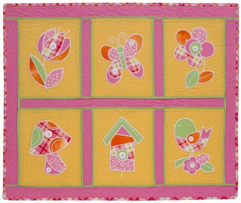green fabric (trim border) Assorted fabrics for appliqué pieces ⅔ yd. fabric (backing) (sample uses pink fabric) ¼ yd. fabric (binding) OR ½ yd.
