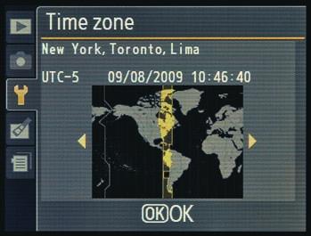 Initial Camera Setup 15 1 Time Zone This is an easy screen to use as long as you can recognize the area of the world in which you live on the small map.