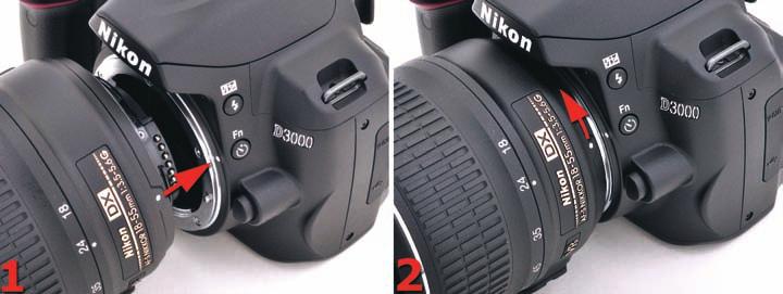 The lens attaches to the camera using a Nikon F bayonet-style mount that s been in production for over 50 years. Nearly any lens ever made for a Nikon film SLR or DSLR will mount on your D3000.