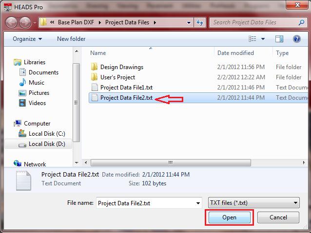 Select file Project Data