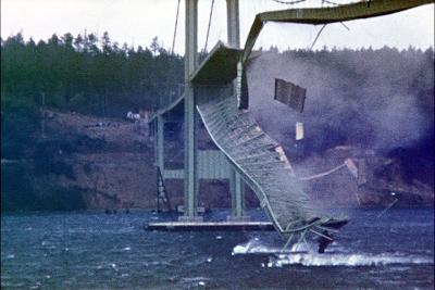 periodic frequency that matched the natural structural frequency even though the real cause of the bridge's failure was aeroelastic flutter).