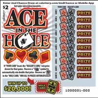 $ 2 GAME #1290 ACE IN THE HOLE JANUARY 2018 WIN UP TO,000! BONUS HOLE CARD WINS ALL 10 PRIZES! PRIZE PAYOUT 62% After game start, some prizes, including top prizes, may have been claimed.