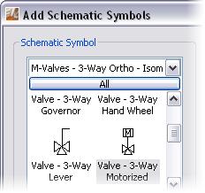 In the Add Schematic Symbol dialog box: Expand Mechanical Valves Ortho Isometric (US Imperial).dwg or Mechanical Valves Ortho Isometric (US Metric).