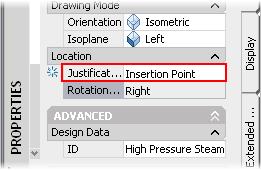 Under Properties: Verify that the Drawing Mode Orientation is set to Isometric. Set the Isoplane to Left. Select M-Steam - High Pressure (HPS) from the System list. For ID, enter High Pressure Steam.