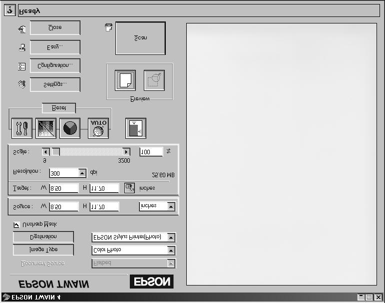 Selecting a Driver and Settings When you select EPSON TWAIN 4 as your scanner source, you see the EPSON TWAIN window.