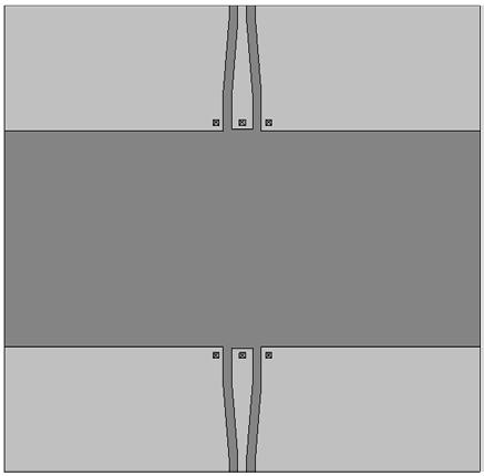 (a) large cavity side (b) small cavity side (b) small wet etched cavity structured metallization on the side wall tapered on cavity side wall port 1 w g port 2 plating base thin film metal stack