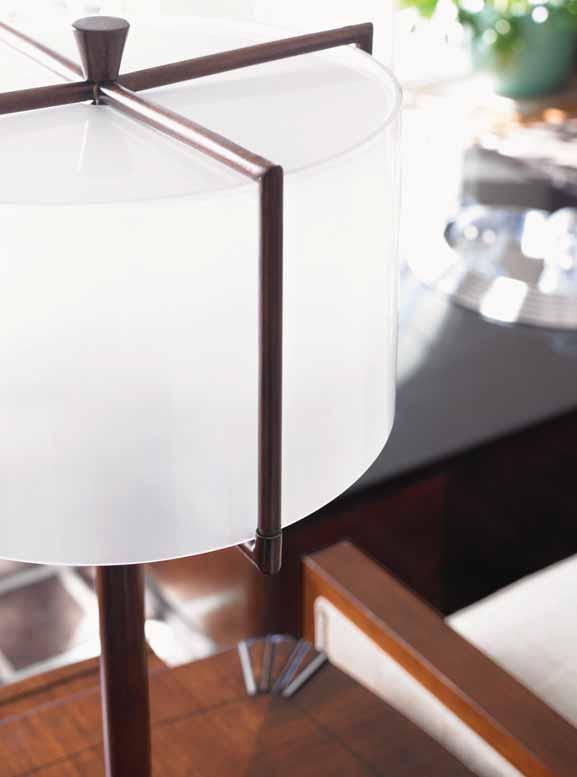 a c e s s o r i e s 100-LT-0001 Riverside Studio Walnut finish. Diameter 15 (38cm) H29 (74cm) Lamp, wood and metal with frosted glass shade.