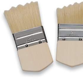 Paddle Handle Brush A single thick, dome trimmed, short handled brush filled with fine white bristle, epoxy set in a stainless steel ferrule on a plain sanded short, hardwood handle.