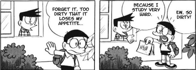 Nobita and mother To feel unwilling Lazy To feel mind Direct speech Mother and son Comic In the story, Nobita s mother is having a guest, but she does not have any snacks to serve her guest.