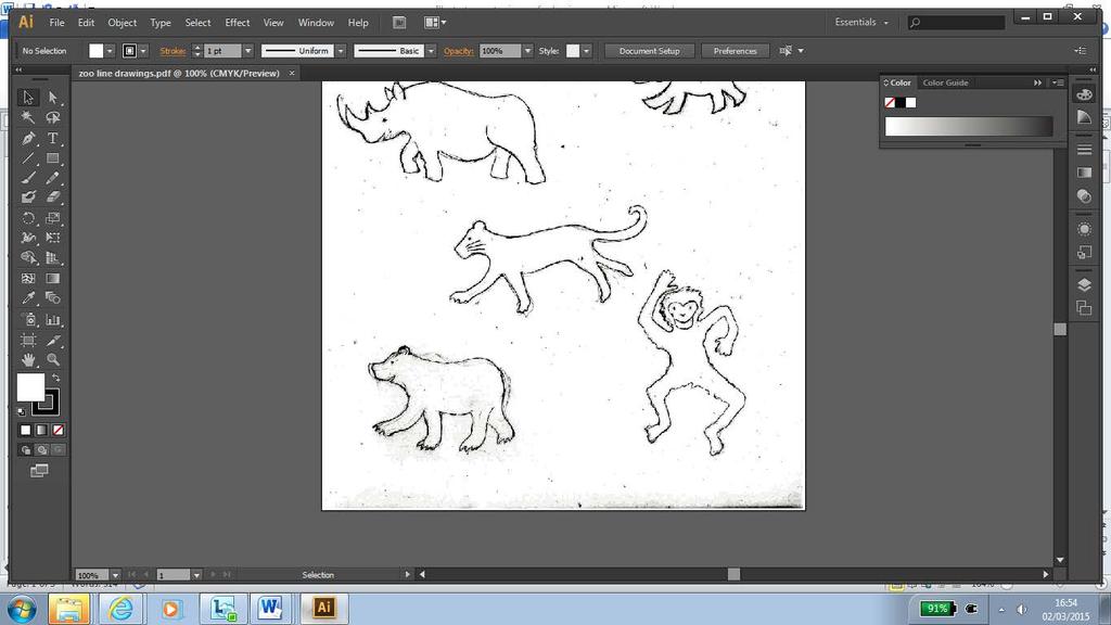 Line Drawing to Vector Image for Complete Beginners Copying a Drawing into Illustrator C6 and simplifying it Open a line drawing (scanned or a digital photo) in Photoshop.