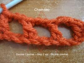 Round 1 - with SeC ch 1 and dc into same stitch. Ch 2 and sk 2 sts, *dc into next stitch, ch 2 and sk 2 sts * Repeat.
