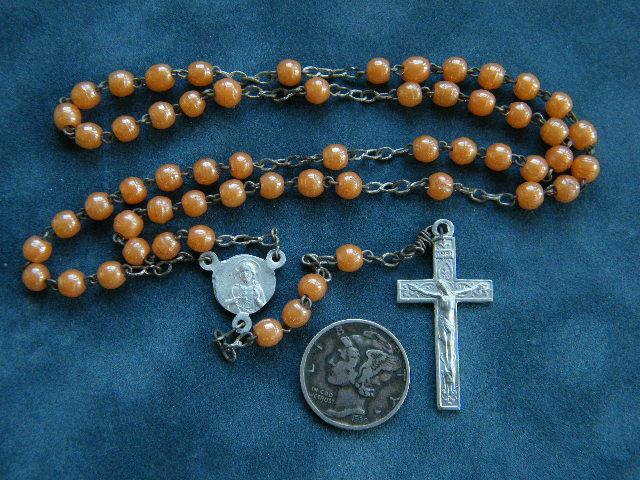 Sweet Little Peach Luster Antique Rosary Approximately 100 years old, may be a little older,