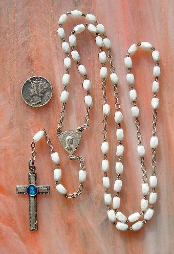 Theresa Rosary w/enamel Unusual hallmarked (punchmark on bail) French silver crucifix with