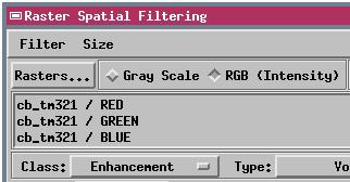 Filtering Images Filtering RGB Images turn on the RGB (Intensity) toggle button; this clears the input raster list click [Rasters.