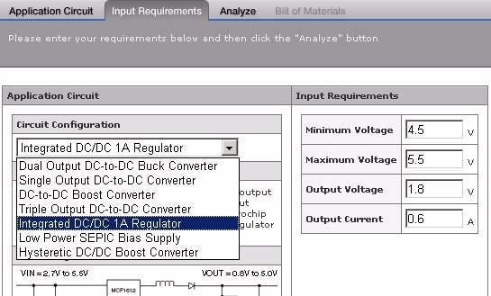 Input Requirements The Input Requirements tab brings up the Circuit Configuration shown in Figure 5 and Figure 6.