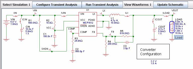 TRANSIENT ANALYSIS The Transient Analysis simulation will analyze the circuit response to an applied step to the load current.