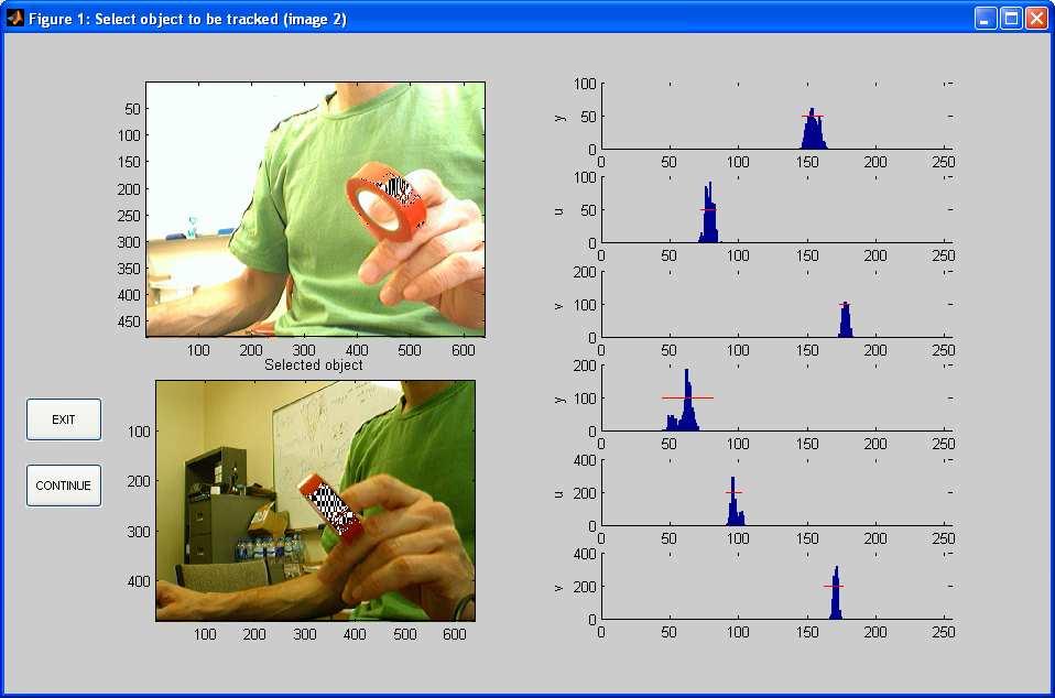 Figure 13: Stereoscopic vision: Identifying objects The tool prints the detected YUV colour ranges to the command window.