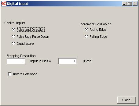 Stepnet Panel Amplifier User Guide Mode Selection and General Setup 5.7.1: Digital Position Input For more information, see Digital Position Inputs (p. 27). 5.7.1.1 Click Digital Position Inputs to open the Digital Position Input screen, Configuration tab.