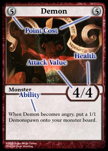An example of a monster card In the top right and left each monster has a "point cost".