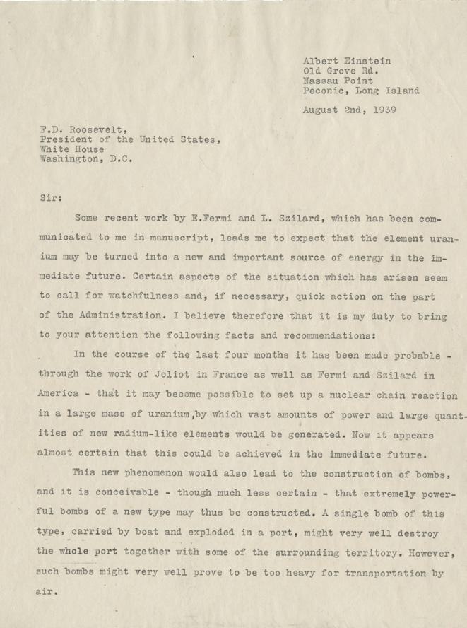 fdr4freedoms 2 A The Einstein Letter On October 11, 1939, Franklin D.