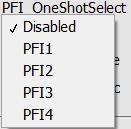 Detail: When pressed, the PFI Driver module will deliver a one-shot pulse to the PFI channel selected in PFI_OneShotSelect, having a duration specified by PFI_OneShotTime.