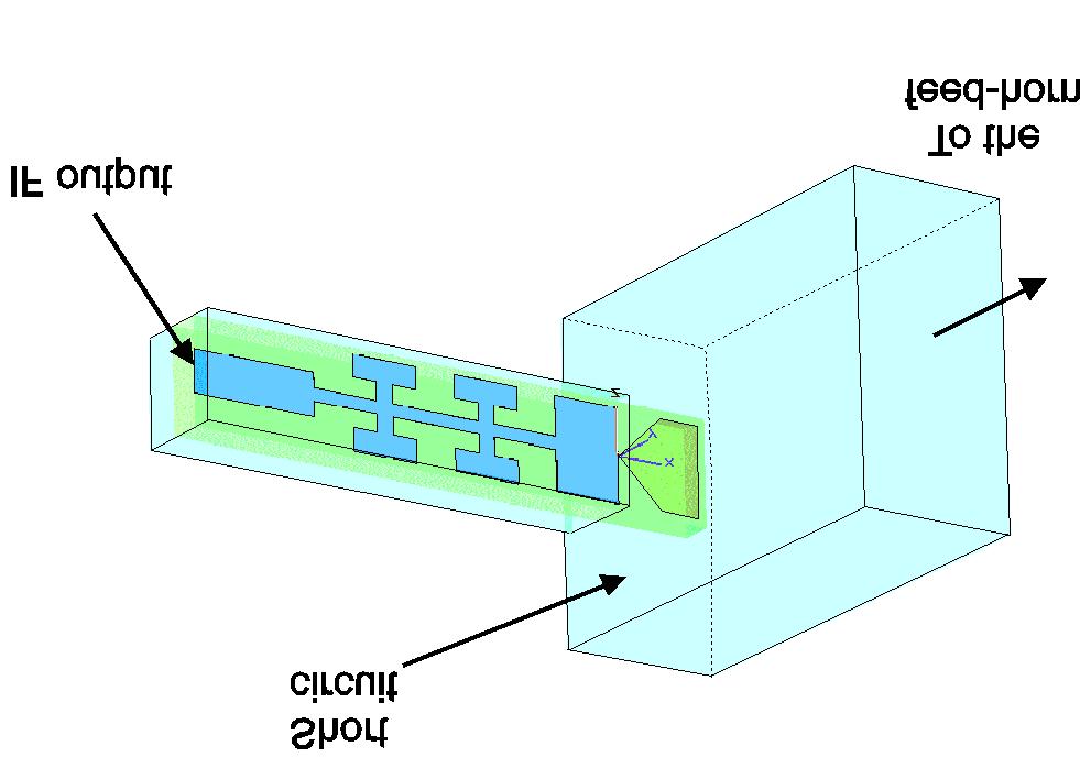 Figure 5.33 - View of the mixer substrate and the input waveguide A detail of the mixer chip is illustrated in Fig. 6, which includes the SIS junction and its integrated matching structure. In Fig.