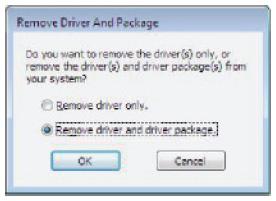 Selectaţi opţiunea REMOVE DRIVER AND DRIVER PACKAGE şi apăsaţi