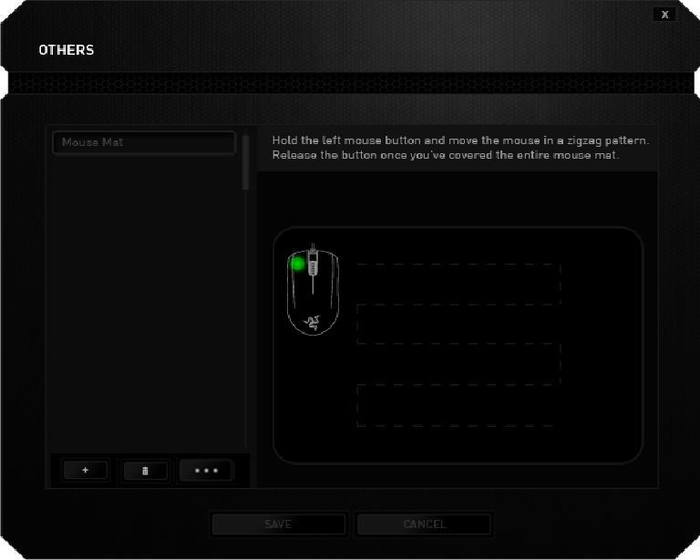 Once the Razer Precision Sensor is ready, press and hold the left mouse button then move the mouse across your entire mousing surface in a zigzag pattern as shown on the screen guide.