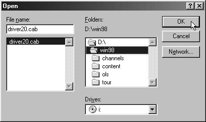 sys cannot be found, click the [Browse] button and specify the location as the [WIN98] folder on the Windows system disk.