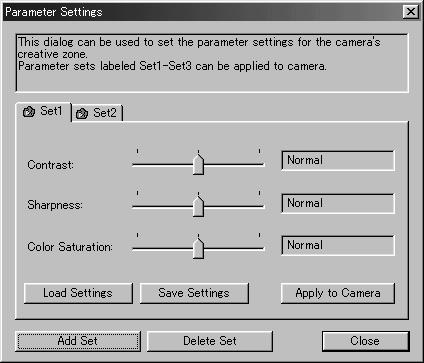 51 Setting the Parameters (EOS D30 Only) Up to three sets of parameters for loading images can be set in the TWAIN Driver using the Parameter Settings dialog in addition to the parameters already set