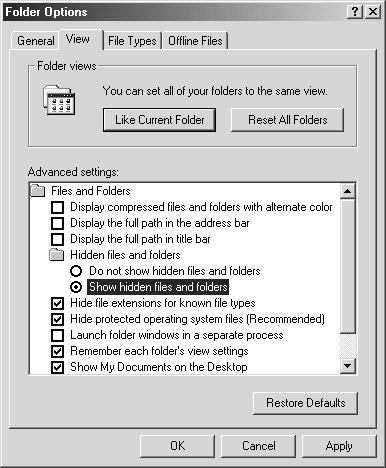 Click the [Tools] menu and select [Folder Options]. 3. Click the [View] tab. 4.