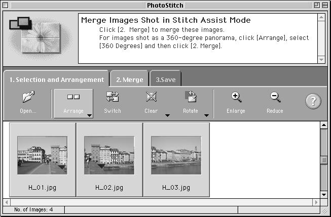 87 Merging Panoramic Images with PhotoStitch To Merge Images Registered in ImageBrowser You can merge a series of overlapping images into a single, seamless panorama.