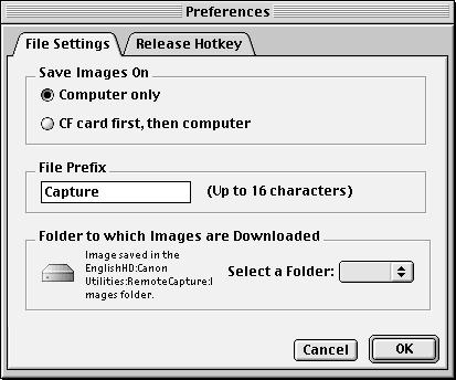 92 Changing the Save Location and Other Preferences The Preferences dialog can be opened by clicking the RemoteCapture [File] menu and selecting [Preferences].