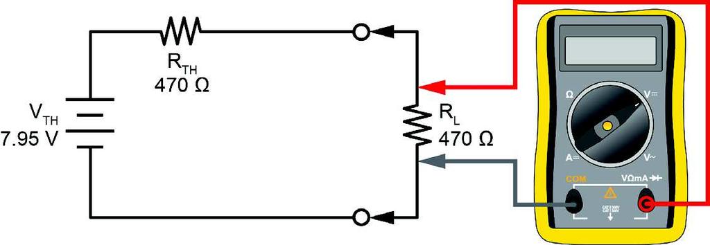 Use a two-post connector to add R L to your circuit. What is the load voltage? V RL = (Recall Value 2) Vdc Why are the unloaded (V O(NL) ) and loaded (V O(L) ) circuit output voltages different? a. The load forms a voltage divider with R TH.