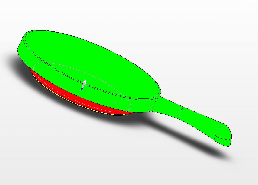 To do: Fix the model by changing the shape of the original pan shape sketch and by modifying the handle.