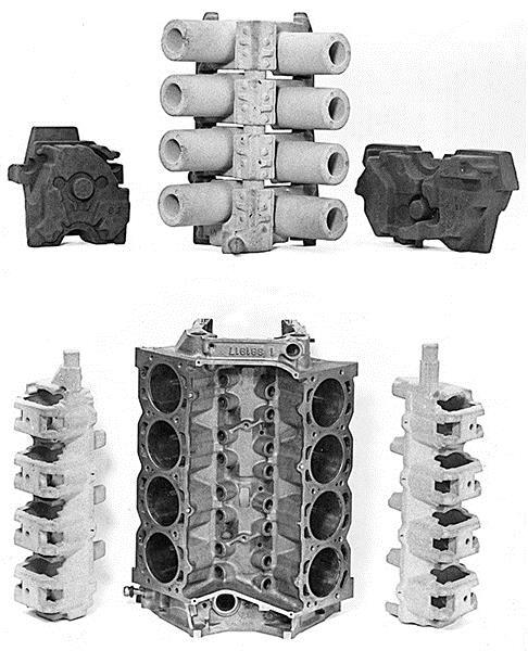 Dry-Sand Cores Figure 12-21 V-8 engine block (bottom center) and the five drysand cores that