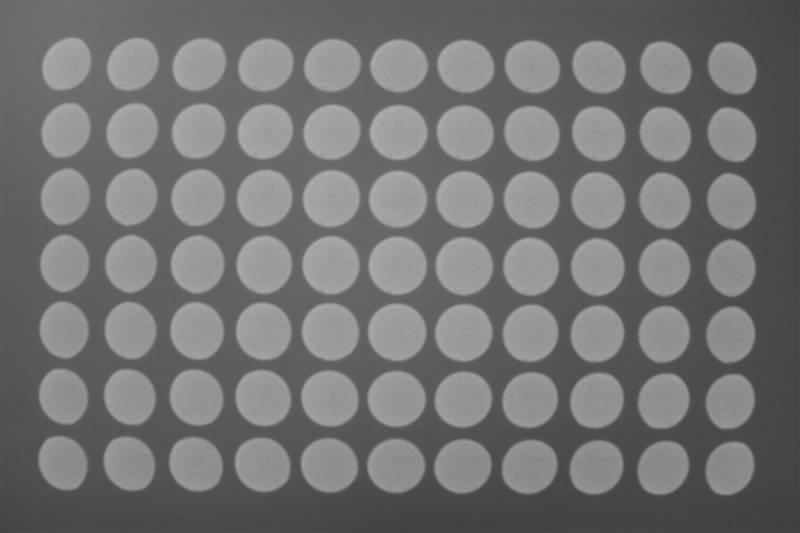 vignetting calibration using a two-dimensional array of point light sources. (a) The calibration image containing an array of 7 11 point light sources.
