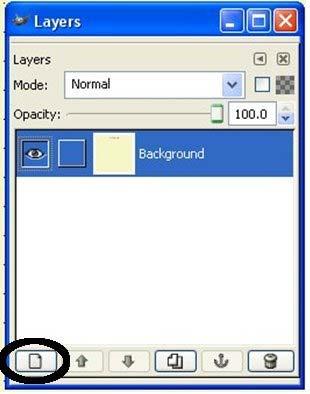 Open the layer dialog box by selecting Dialogs->Layers. The window that opens will look like this: Click the New Layer Icon (highlighted above) to add a new layer.