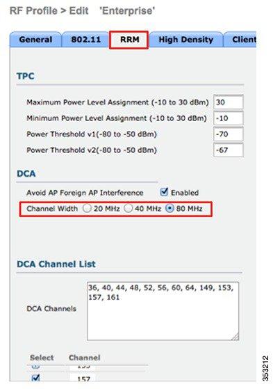 High Density Experience Features in Release 8.0 Dynamic Channel Assignment in RF Profiles Assigning Channel Width to an RF Group Different channel widths can be assigned to different RF groups.