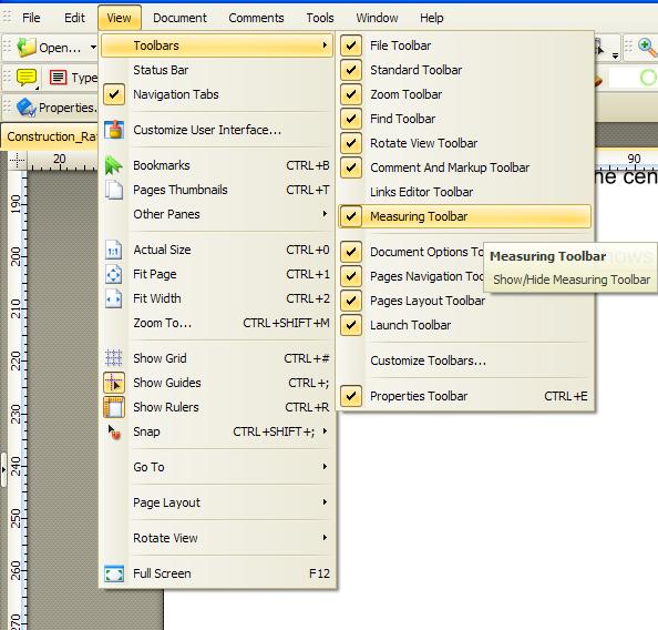 The Measurement Toolbars Menu The Toolbars submenu selects or deselects the following toolbars, below shows you how to display the Measuring Toolbar: As it looks on the tool bar, below Arrow End