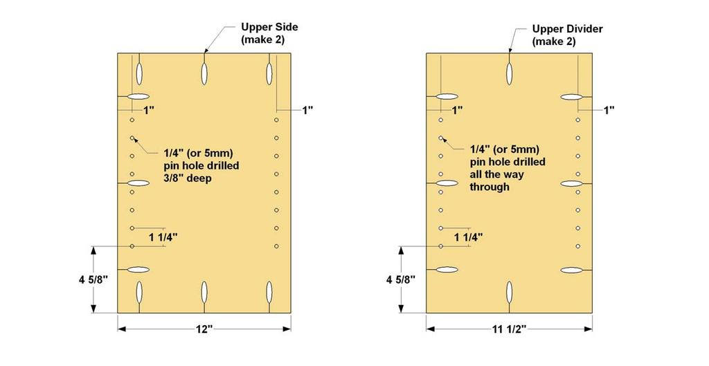 Step 14: Cut two Upper Sides and two Upper Dividers to size from 3/4" plywood, as shown in the cutting diagram. These parts are the same height, but the Dividers are 1/2" narrower.