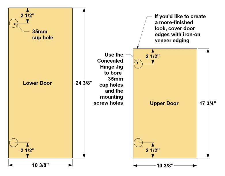 Step 18: Cut two Lower Doors and two Upper Doors to size from 3/4" plywood, as shown in the cutting diagram.