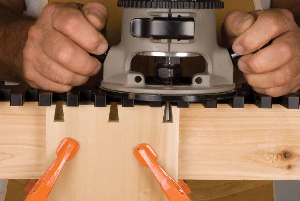 Using a utility knife, scribing knife or a fine tipped pencil mark the location of ALL dovetail openings on the end grain of the pin board. Fig.