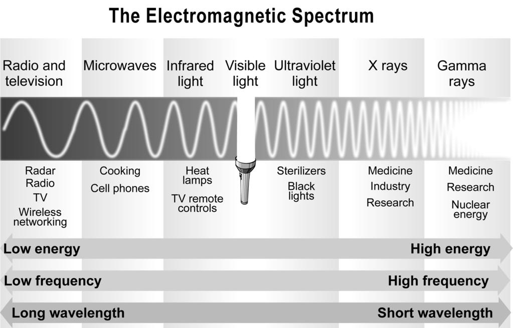 25.1 The Electromagnetic Spectrum 25.1 Radio waves, microwaves, visible light, and x-rays are familiar kinds of electromagnetic waves.