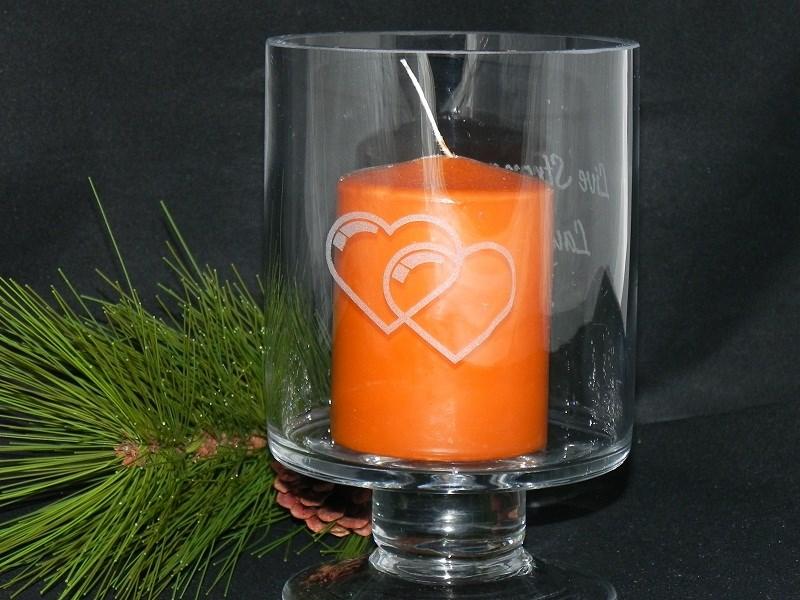 Engraved with words and hearts Includes candle and gift box. Min. Order of 12 hurricanes.