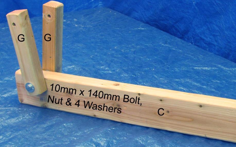 9. Assemble arms G to C as shown using a 10 mm) x 140 mm bolt,