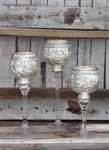 Mercury Glass Footed Votive Holders, Antique Silver, Set