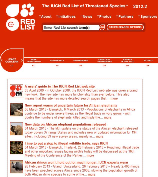 Figure 8. IUCN Red List Website. or smartboard and use the internet browser to go to Cornell University s Neotropical Birds website (figure 7). http://neotropical.birds.cornell.edu/portal/species b.