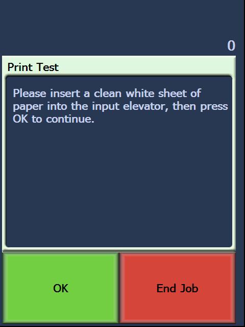 Performing a Print test The print test checks to be sure the print head in the High-Resolution Printer is working properly. 1. Touch Print Test. The Print Test screen will be displayed. 2.